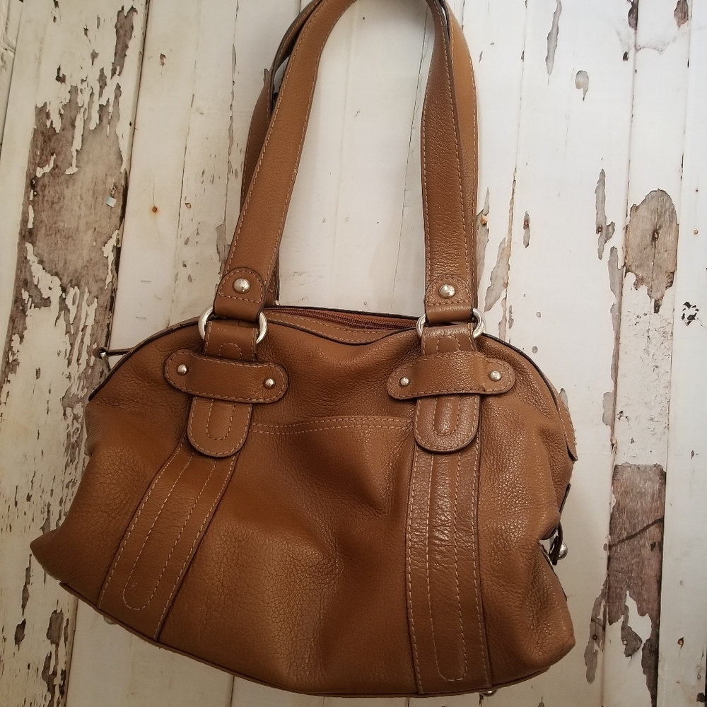 Tignanello Pebble Studded Zip Top Leather Bag